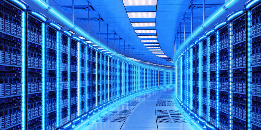 Data Center with Blue Lights