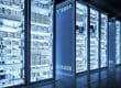 image of servers in data center with blue lights
