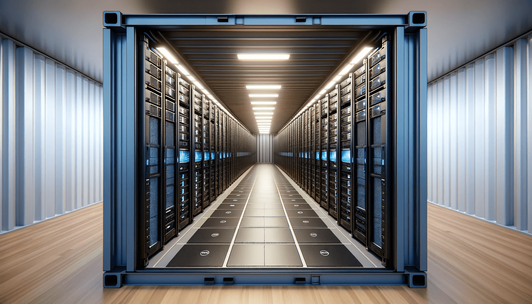 container with liquid cooling inside with racks of servers