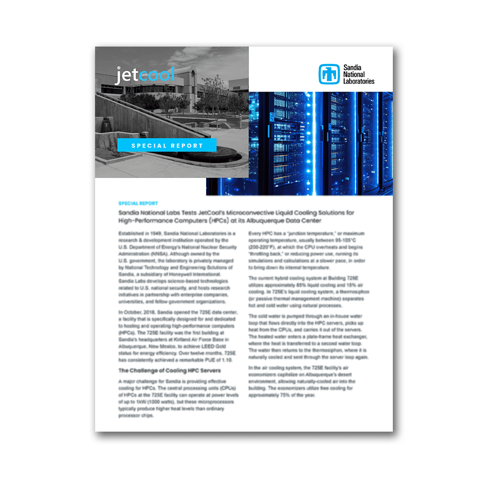 Sandia National Labs Deploys JetCool's Liquid Cooling Technology
